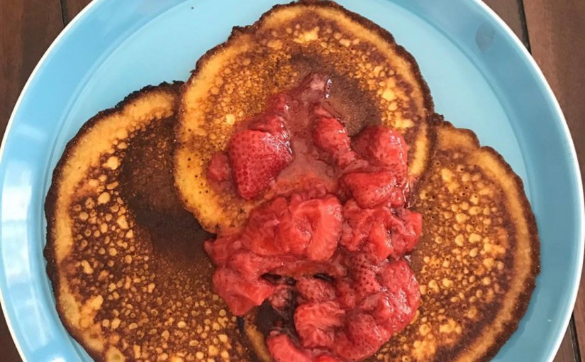 Lacy Cornmeal Pancakes with Strawberry&nbsp;Compote